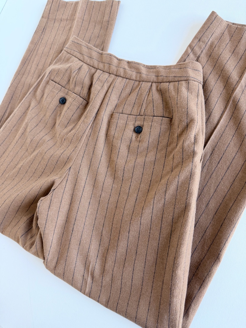 Madewell High-Rise Rosedale Camel Wool Blend Pinstripe Straight Pants 00 - Picture 15 of 15